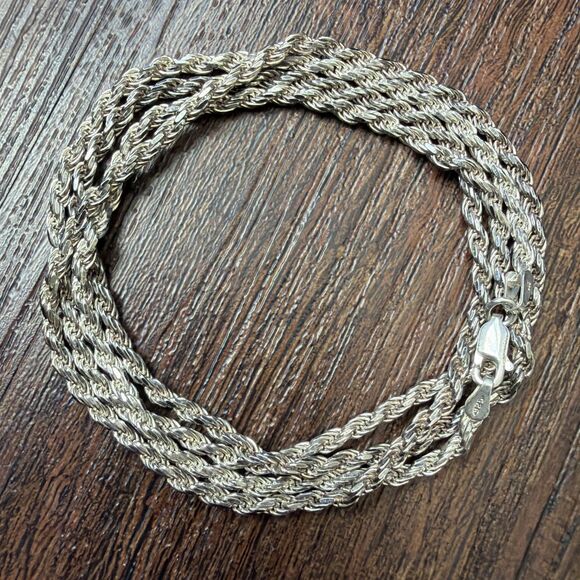 Vintage Jewelry - Vintage 925 Sterling Silver Rope Necklace 30" 2.5mm  21g Lobster Closure Italy